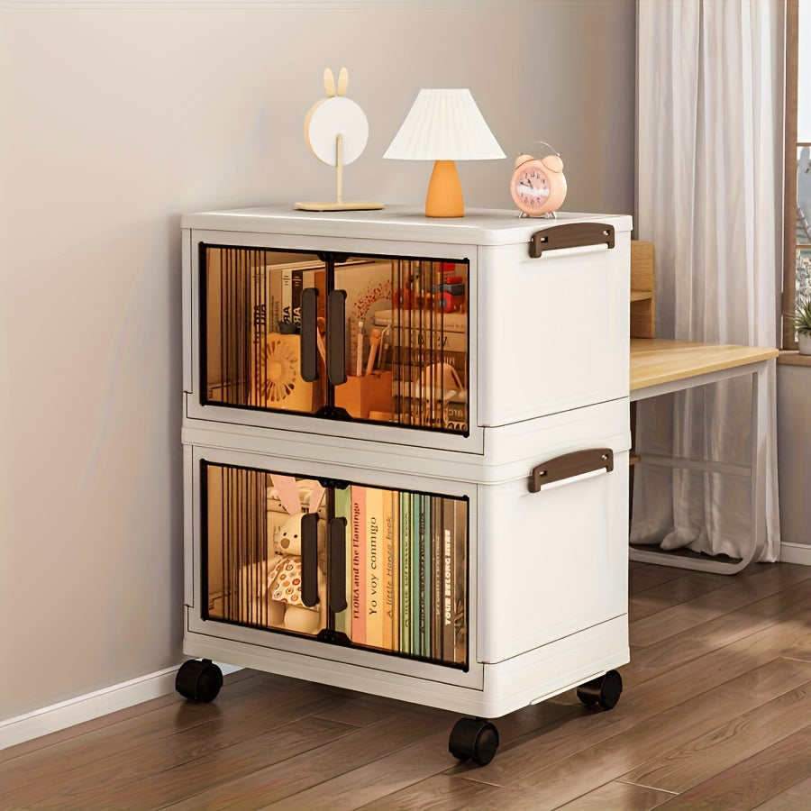Foldable Storage Box with Lid, Large Capacity Storage Box, Storage Cabinet with Wheels and Doors