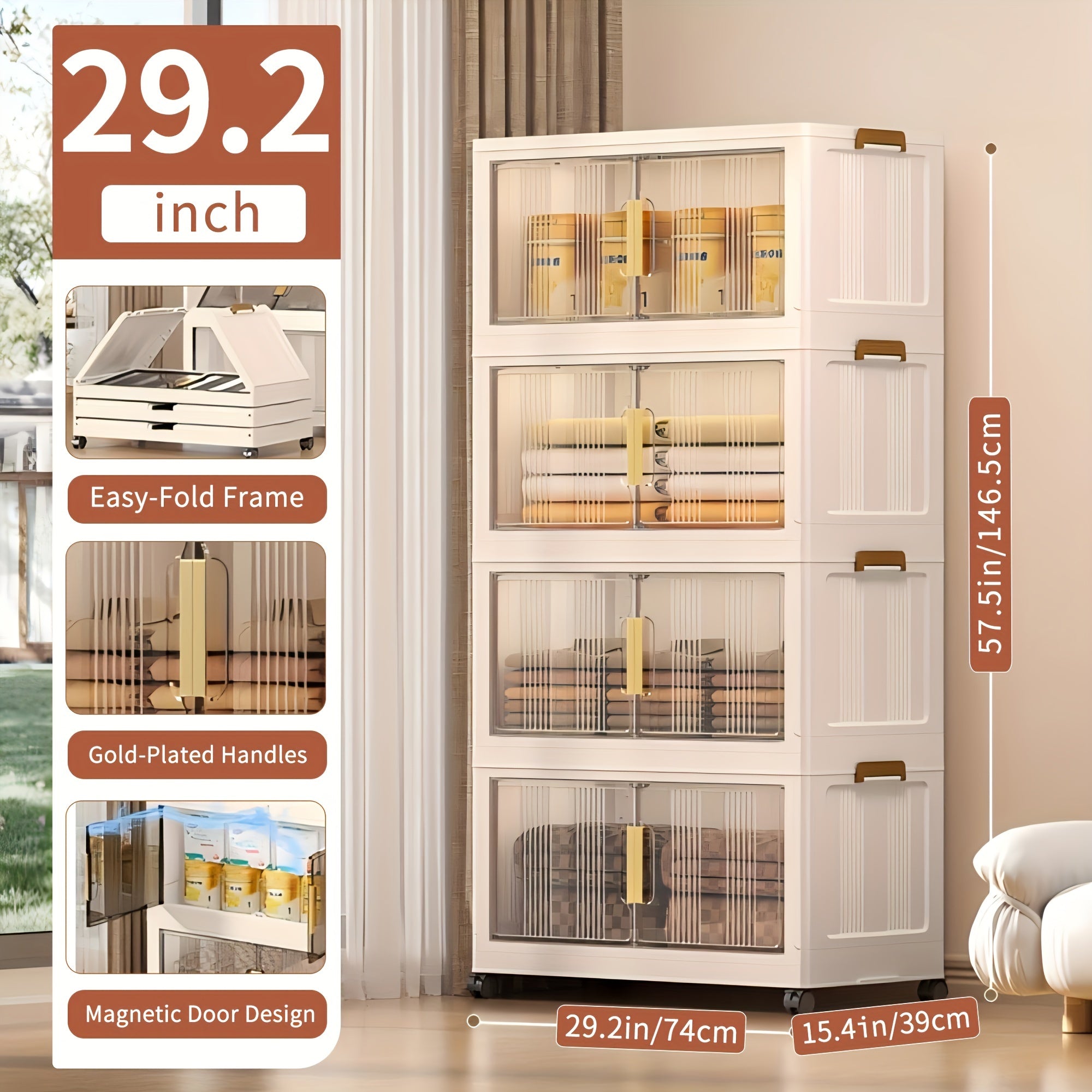 3\u002F4\u002F5 Tier Plastic Storage Bins with Lids - Extra Large Storage Cabinet, Collapsible Stackable Containers with Wheels