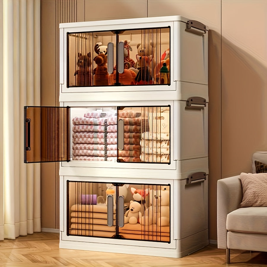 Foldable Storage Box with Lid, Large Capacity Storage Box, Storage Cabinet with Wheels and Doors