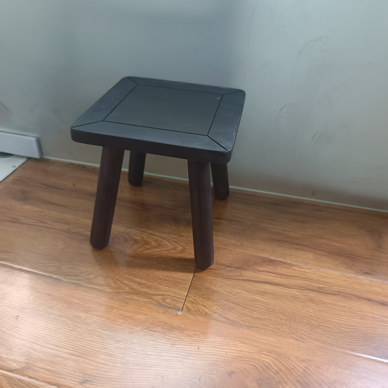 1pc Rubberwood Square Footstool - Solid Wood Compact Stool for Home & Office, Red\u002FBlack