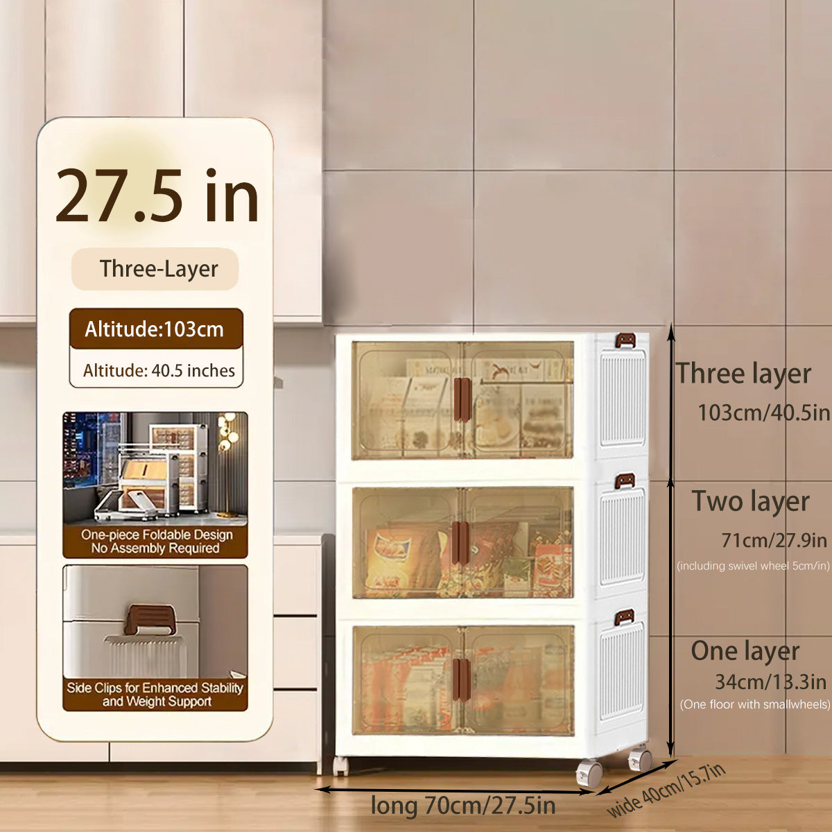 1\u002F3\u002F4\u002F5-Tier Heavy-Duty Large Folding with ic Doors & Wheels - Adjustable Shelves
