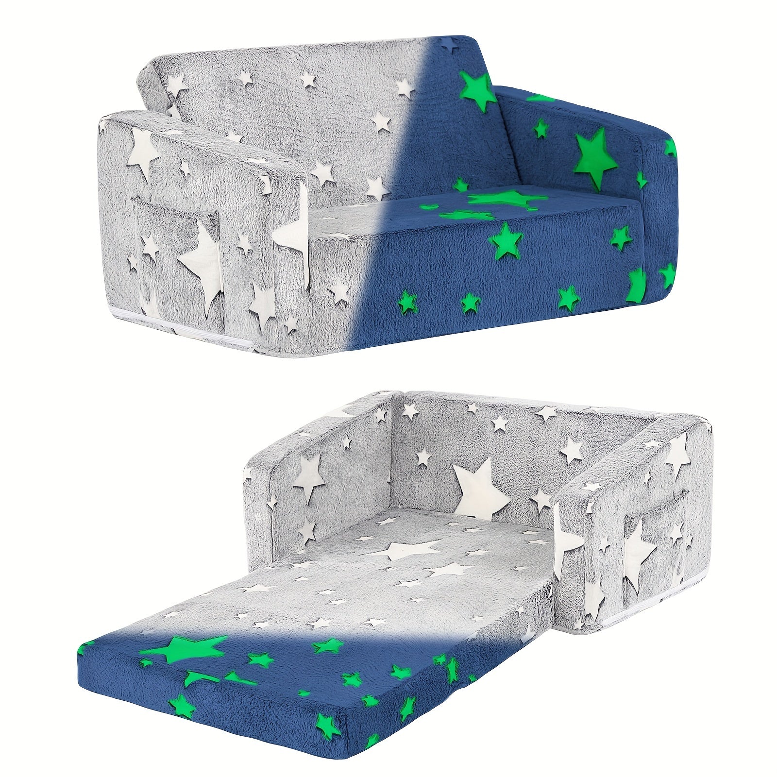 Tiita Kids Sofa Chair, 2 In 1 Toddler Fold Out Couch, Comfy Kids Sofa For Playroom-Extra Soft 2 Seats