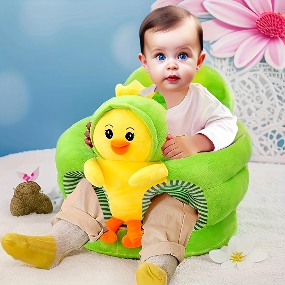 Soft Plush Child Chair with Backrest - Green Cartoon Design, Infant Support Seat for Sit and Stand Practice