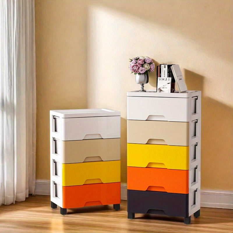 Yellow Modern Multi-Drawer Storage Cabinet with Wheels - Durable Plastic Organizer for Clothes, Toys