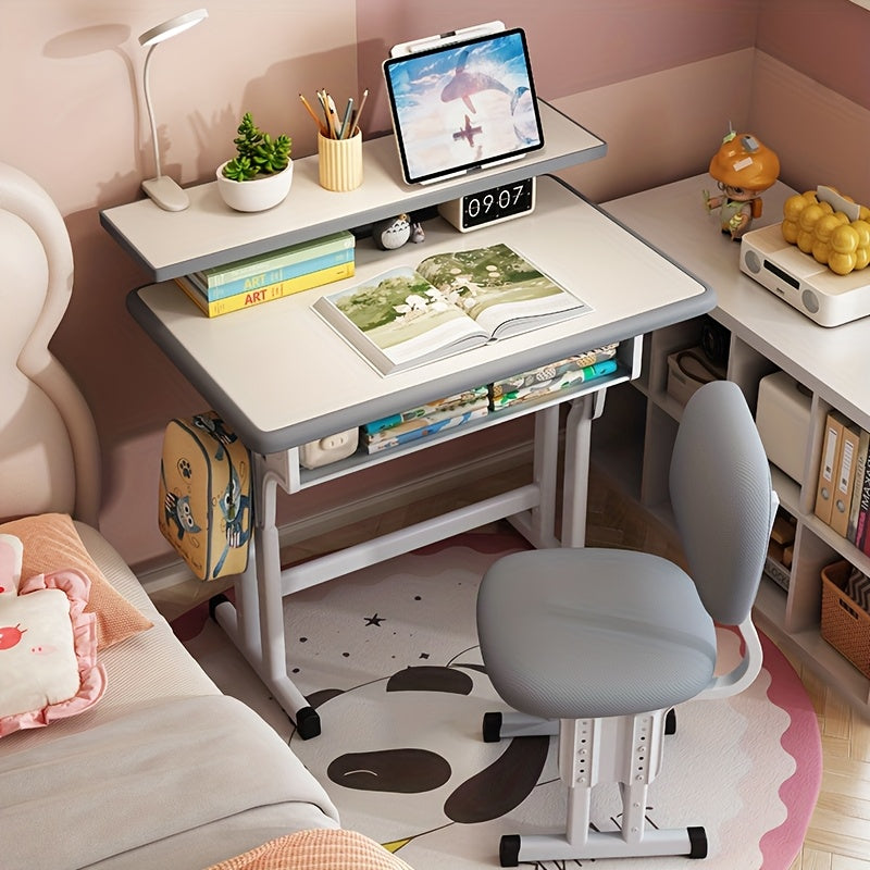 A Height-adjustable Children'S School Study Table And Chair Set, Ergonomically Designed, High-quality For Children