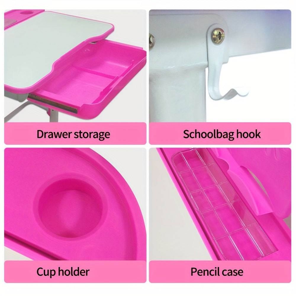 LVYUAN Kids Study Desk And Chair Set, Blue Metal, Height-Adjustable, Ergonomic, with Tilting Tabletop And Adjustable Lamp