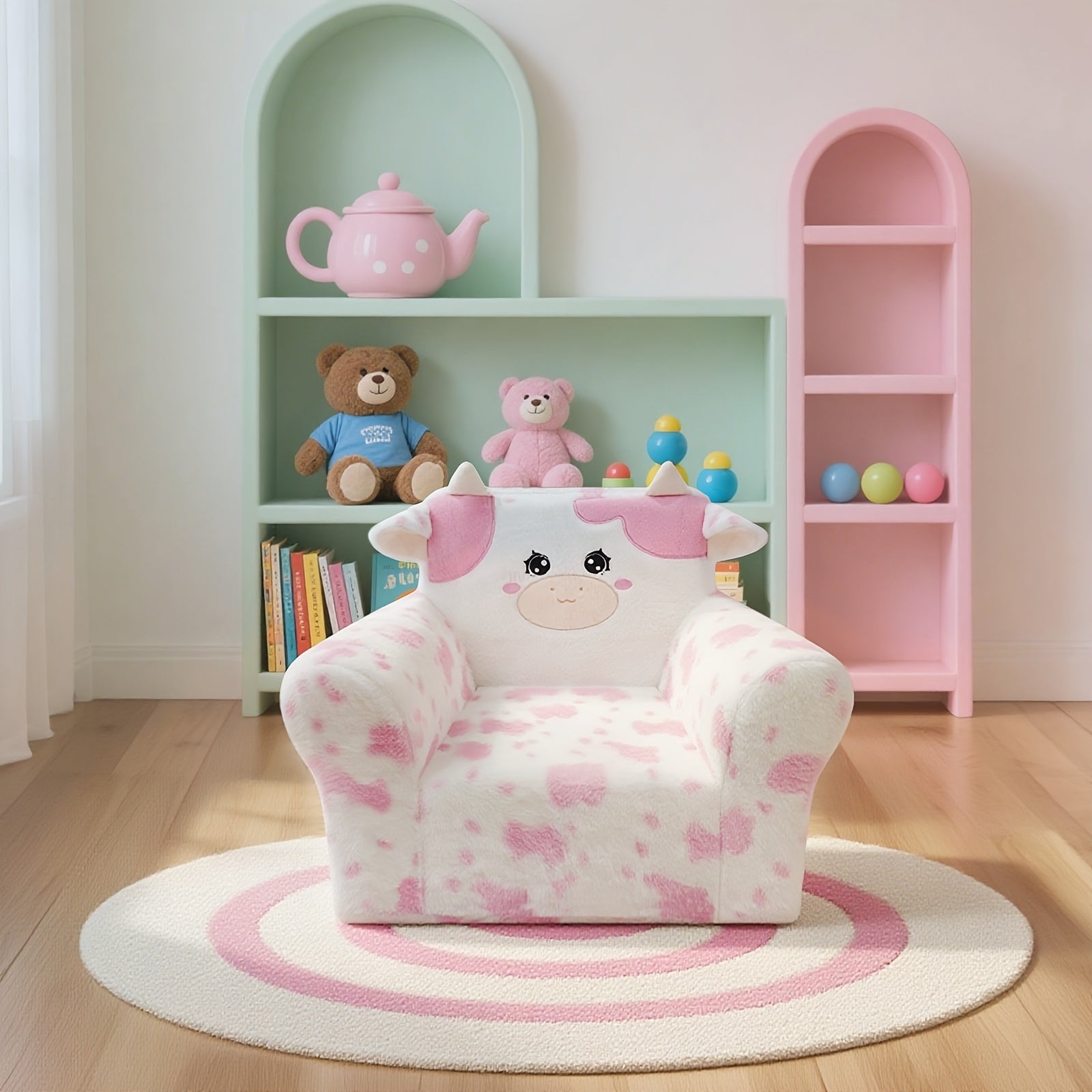 Kids Sofa Chair with Teddy Bear Design - Ergonomic Support, Lightweight (5.6lbs) & Machine-Washable Cover