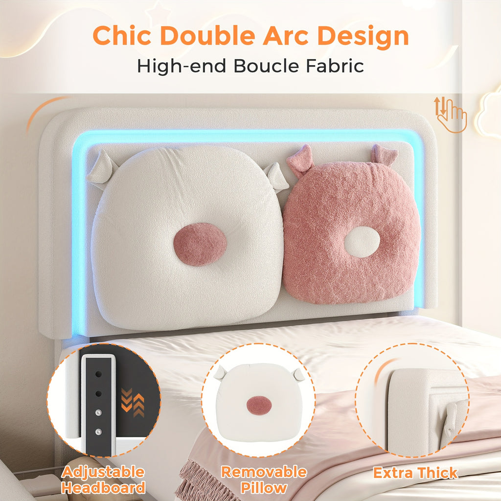 TWIN Size Fabric Bed Frame, with Two Storage Drawers, Detachable Headboard Pillows