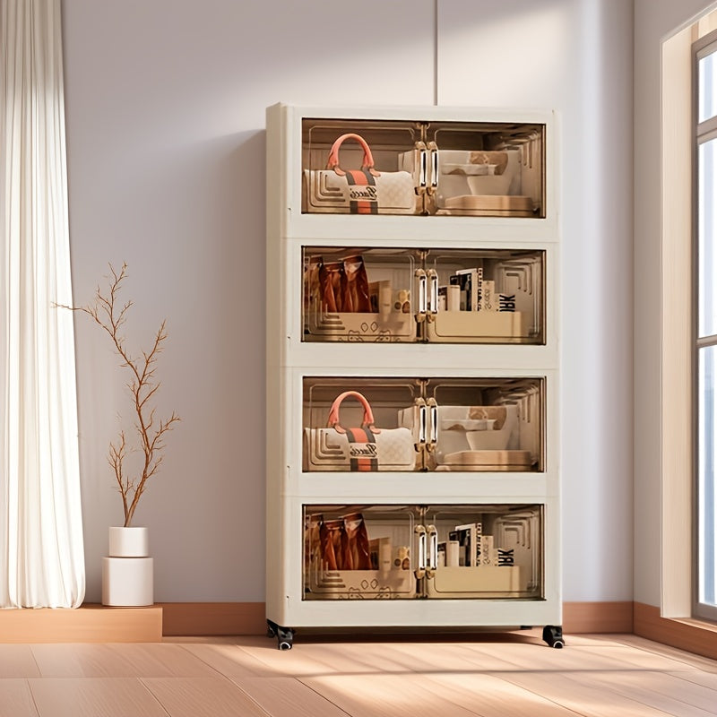 3-6 Tier Heavy-Duty Foldable Storage Cabinet with Wheels - Durable Plastic Organizer for Kitchen