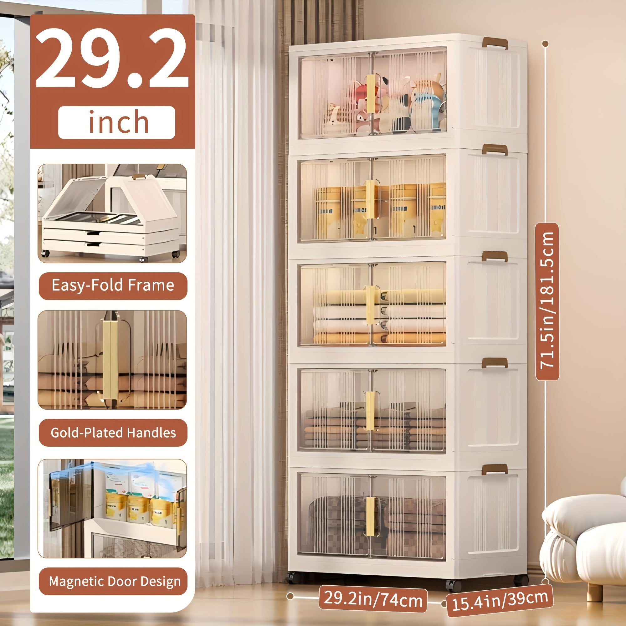 3\u002F4\u002F5 Tier Plastic Storage Bins with Lids - Extra Large Storage Cabinet, Collapsible Stackable Containers with Wheels