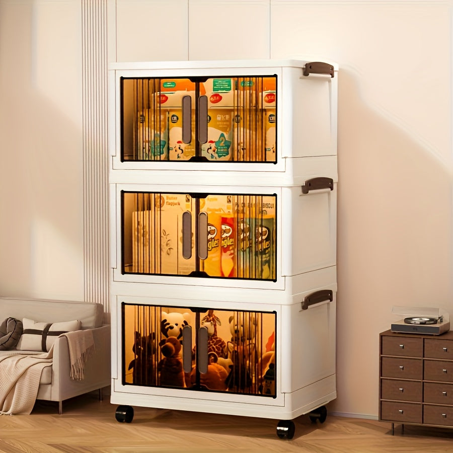 Foldable Storage Box with Lid, Large Capacity Storage Box, Storage Cabinet with Wheels and Doors