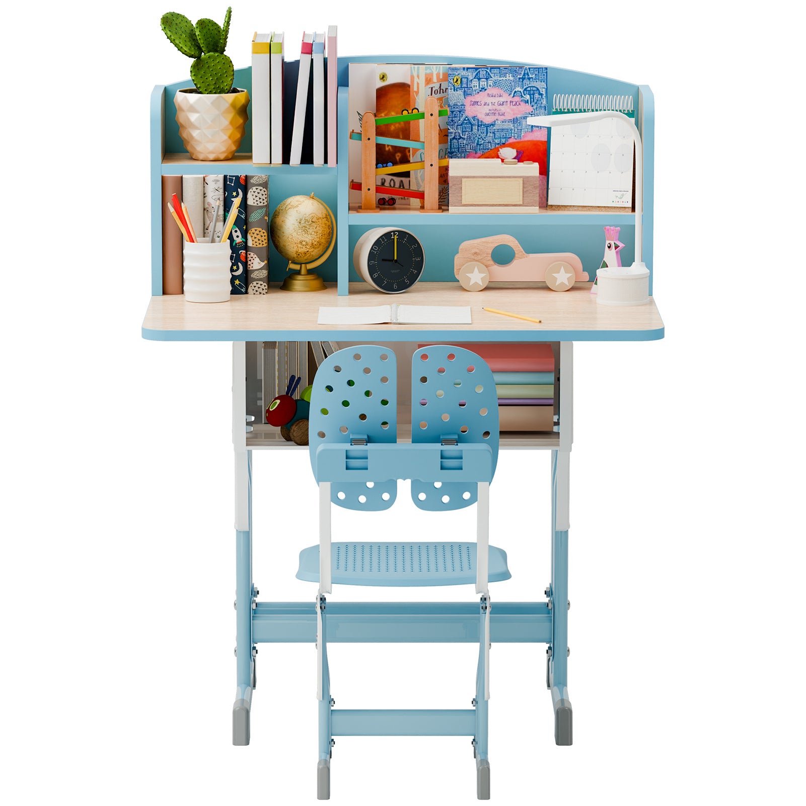 2Pcs\u002FSet Desk Chair Set, Adjustable Height School Leaning Table Chair Set with Drawer Design