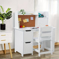 Kids Study Desk and Chair Set with Storage - White Learning Table with Bookshelf, Cabinets & Adjustable Chair