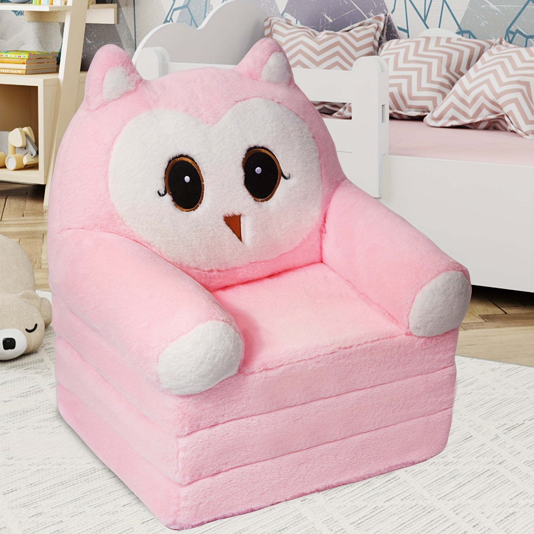 Kids Sofa Chair For, 2-in-1 Folding Soft Couch, Velvet Of Coral Washable Polyester\u002FMemory Foam