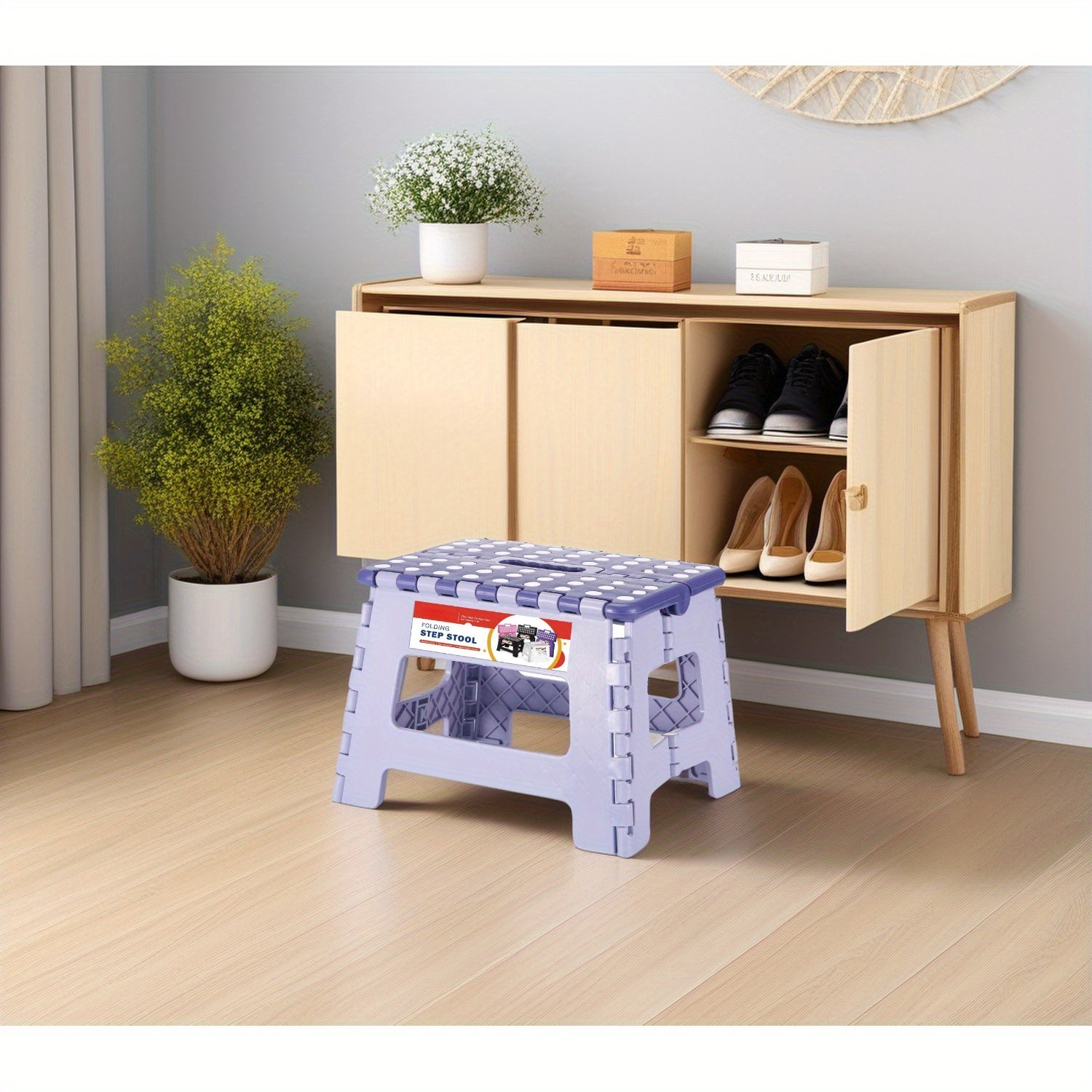 9 Inch Heavy-Duty 300 LB Capacity Foldable Step Stool with Storage - Bicolor Purple Plastic Stepping Stool with Handle for Kitchen