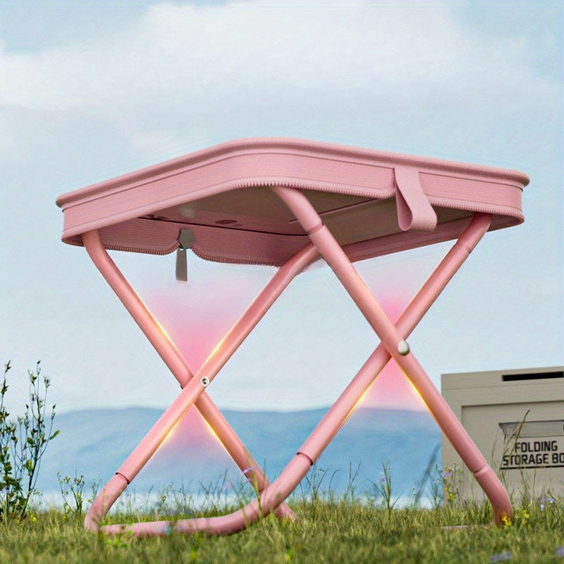 Portable Pink Cherry-Themed Folding Stool with Zipper Pocket - Lightweight, Durable Stainless Steel Square Tote for Picnics
