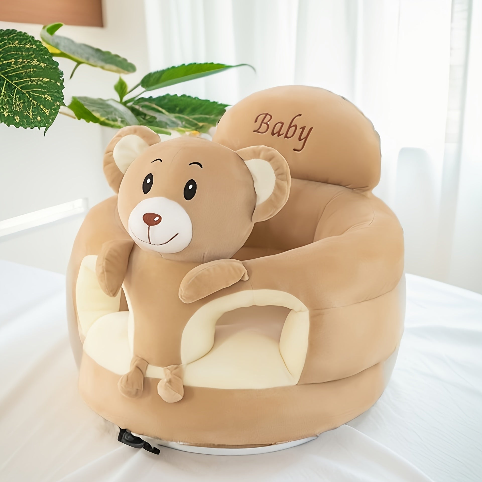 Soft Plush Child Chair with Backrest - Green Cartoon Design, Infant Support Seat for Sit and Stand Practice