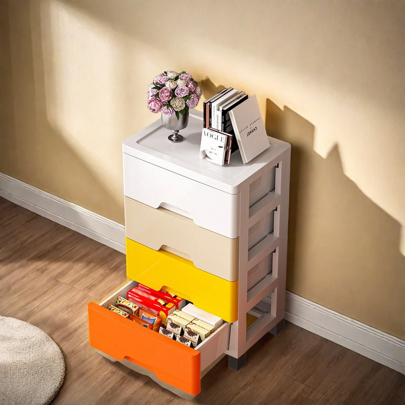 Yellow Modern Multi-Drawer Storage Cabinet with Wheels - Durable Plastic Organizer for Clothes, Toys
