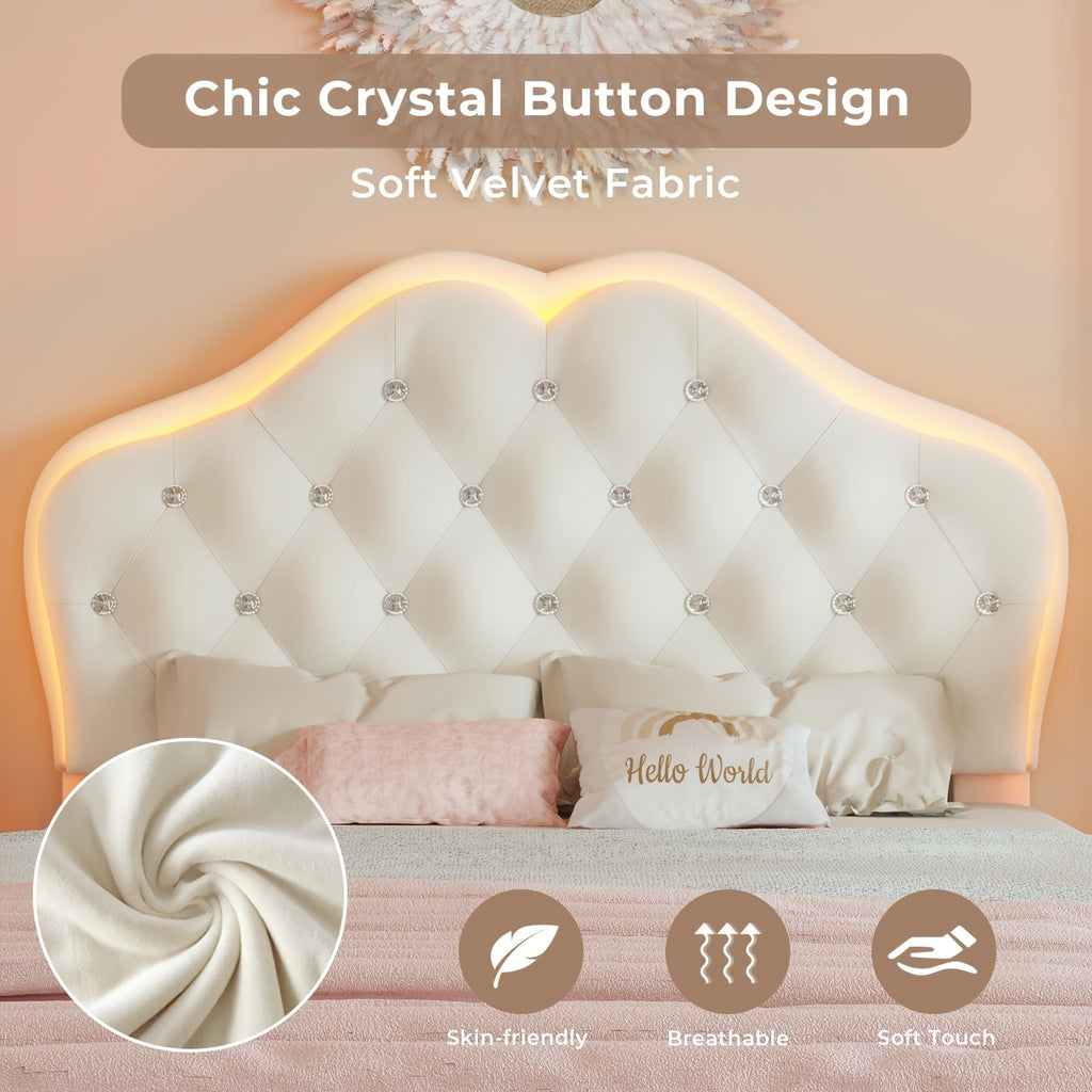 Princess Bed Frame with LED Modern Twin Size Princess Bed Frame with LED Lights Headboard & Crystal Buttons