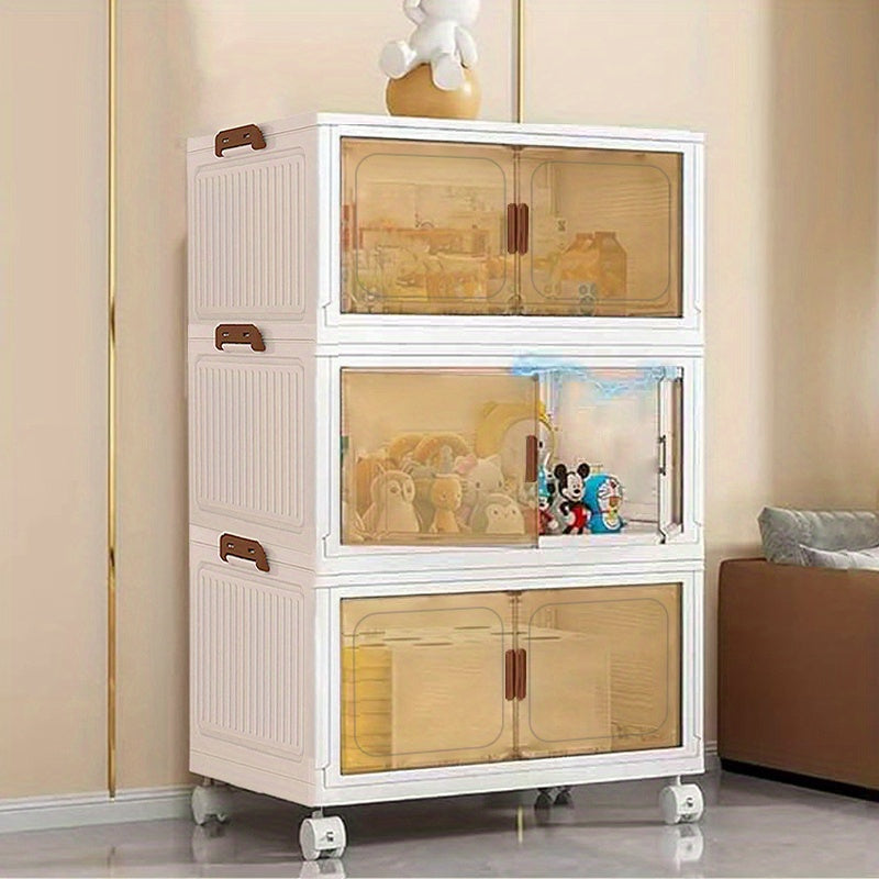 19.69inch Large Heavy-Duty White PP Plastic Foldable & Collapsible Storage Cabinet with ic Doors & Locking Drawers