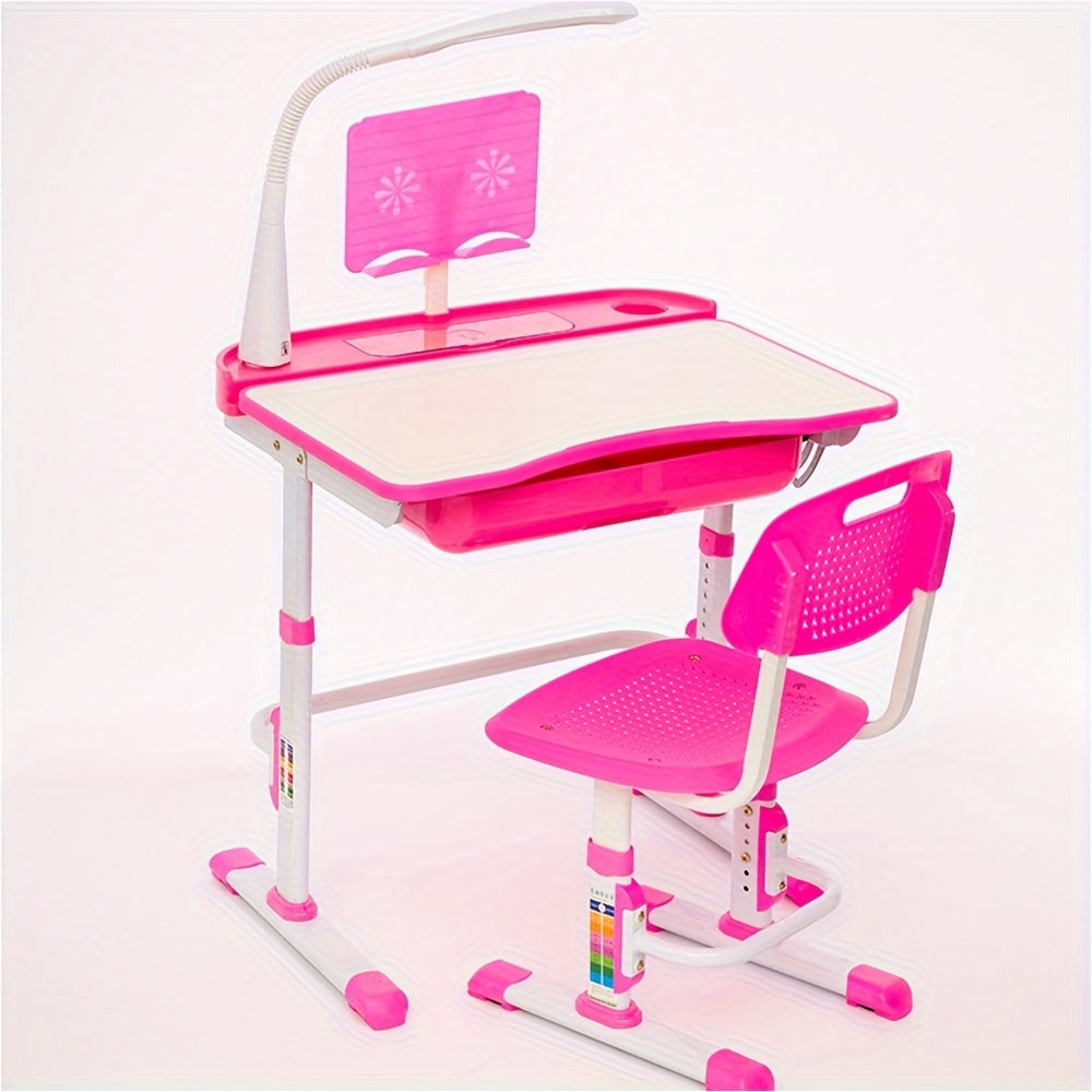 LVYUAN Kids Study Desk And Chair Set, Blue Metal, Height-Adjustable, Ergonomic, with Tilting Tabletop And Adjustable Lamp