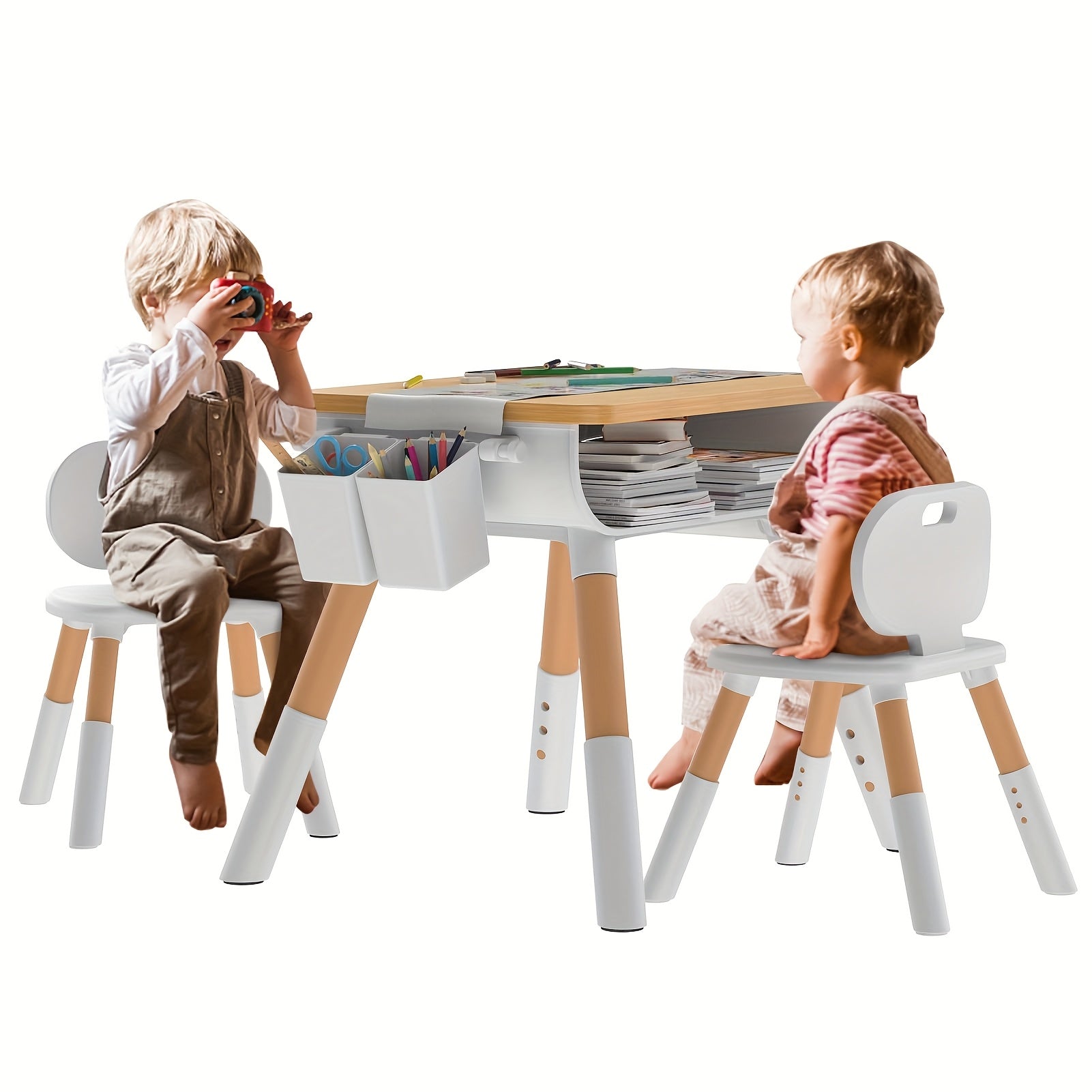 Youngsters Table And Chair Set, Adjustable Height, Built-in Storage, Modern Design for Arts & Crafts