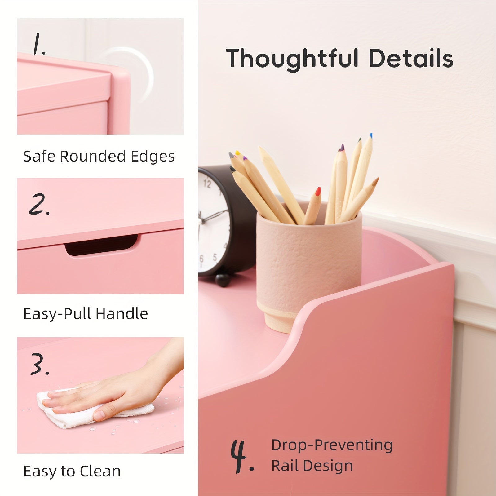 Pink Girls' Modern Study Table and Chair Set with Storage Shelf - Sturdy Hardwood Construction