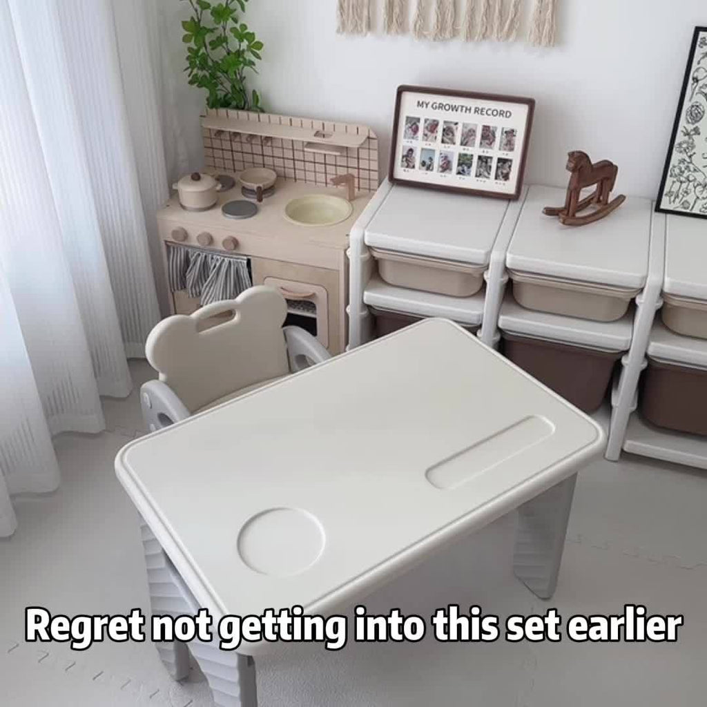 Kids Learning Desk Foldable Kids Learning Desk with One-Click Setup - Durable Plastic White Modern Study Table for Toddlers