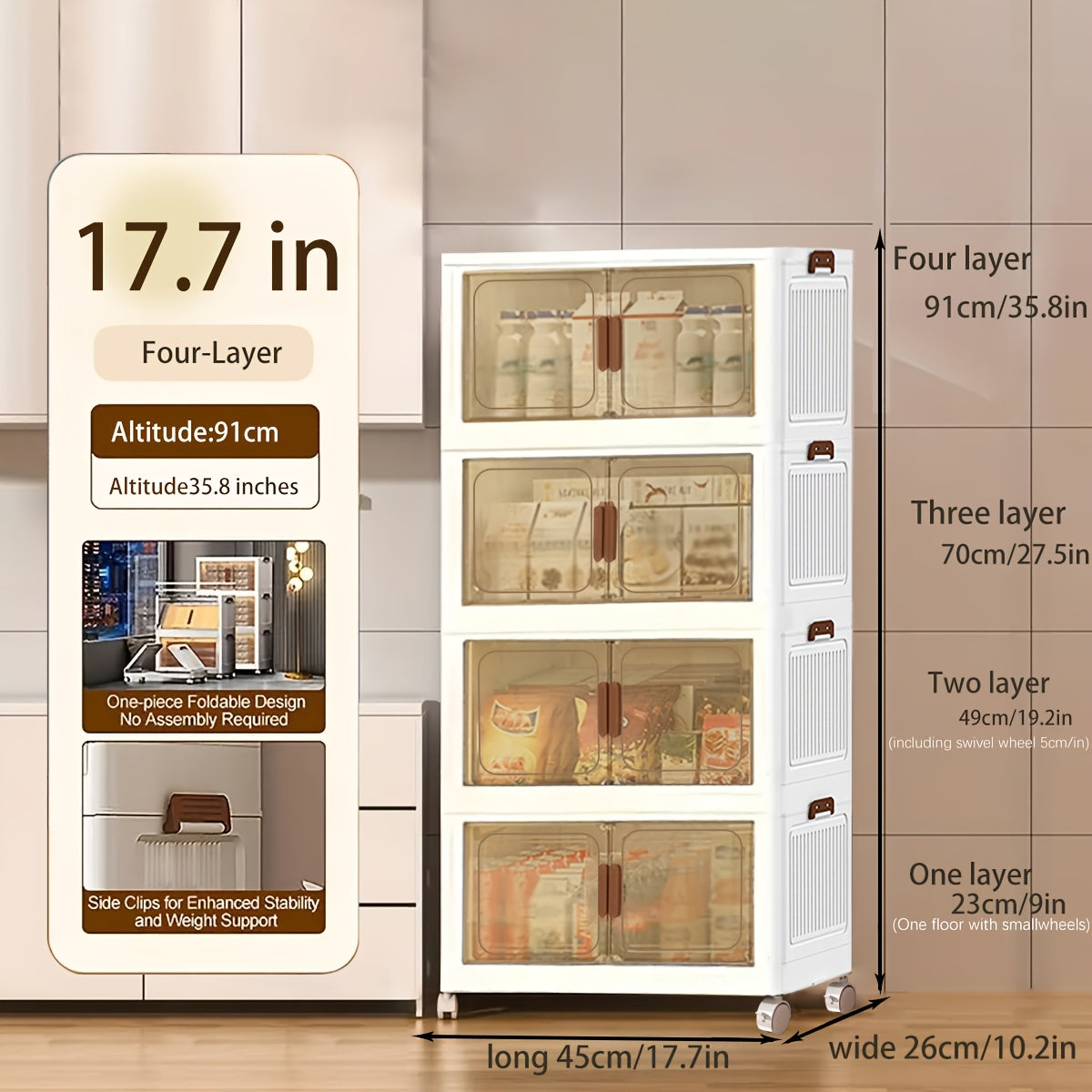 1\u002F3\u002F4\u002F5-Tier Heavy-Duty Large Folding with ic Doors & Wheels - Adjustable Shelves