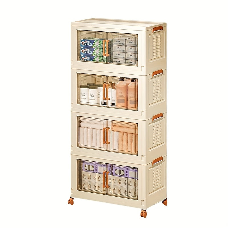 Heavy-Duty Folding Storage Cabinet with Wheels - No Assembly Needed, Large Capacity Organizer with Doors