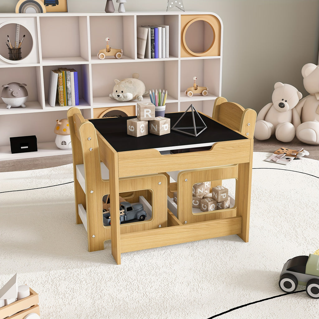 Montary 3-in-1 Study Table And Chair Set - Multifunctional Activity Table With Removable Blackboard Top For Drawing