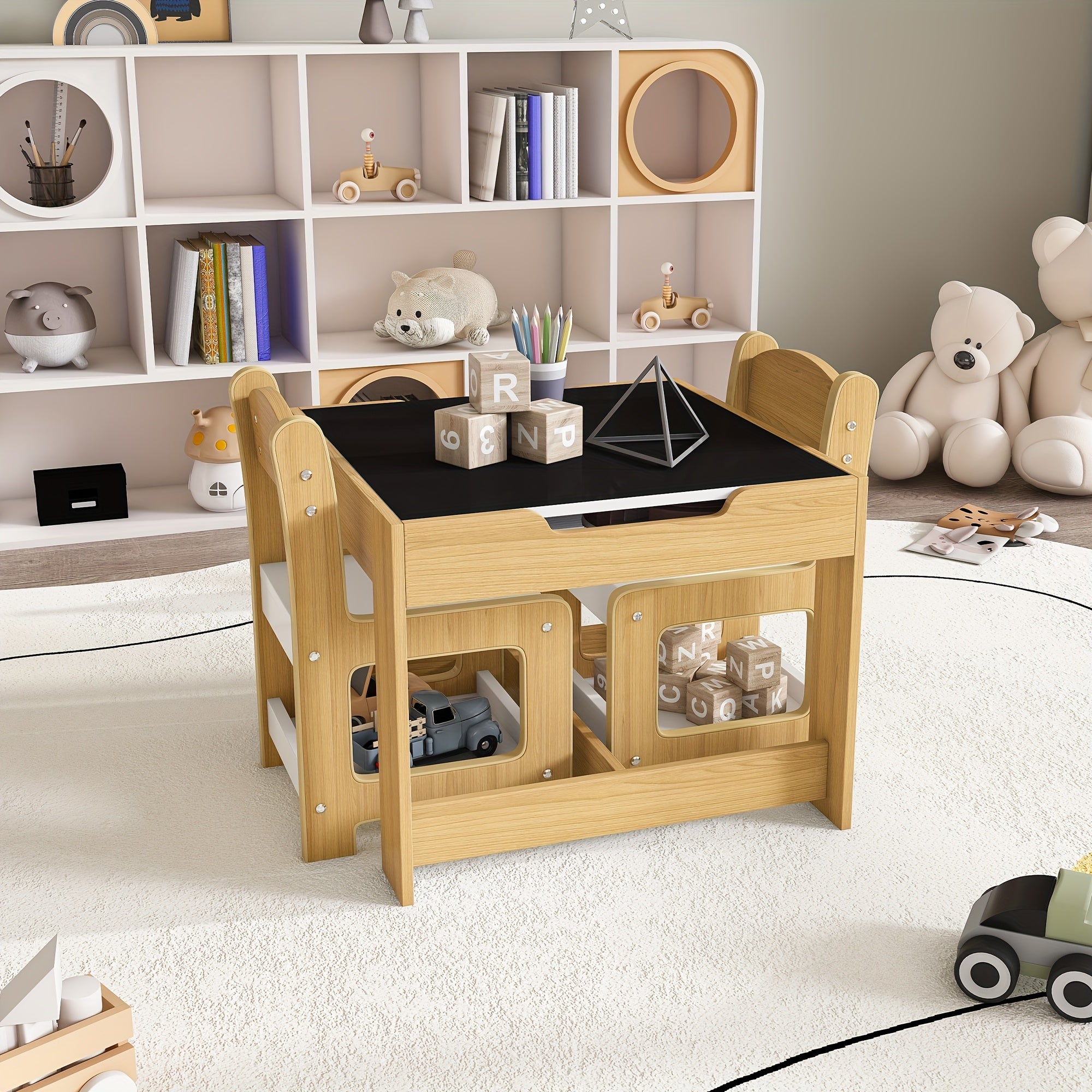 Montary 3-in-1 Study Table And Chair Set - Multifunctional Activity Table With Removable Blackboard Top For Drawing