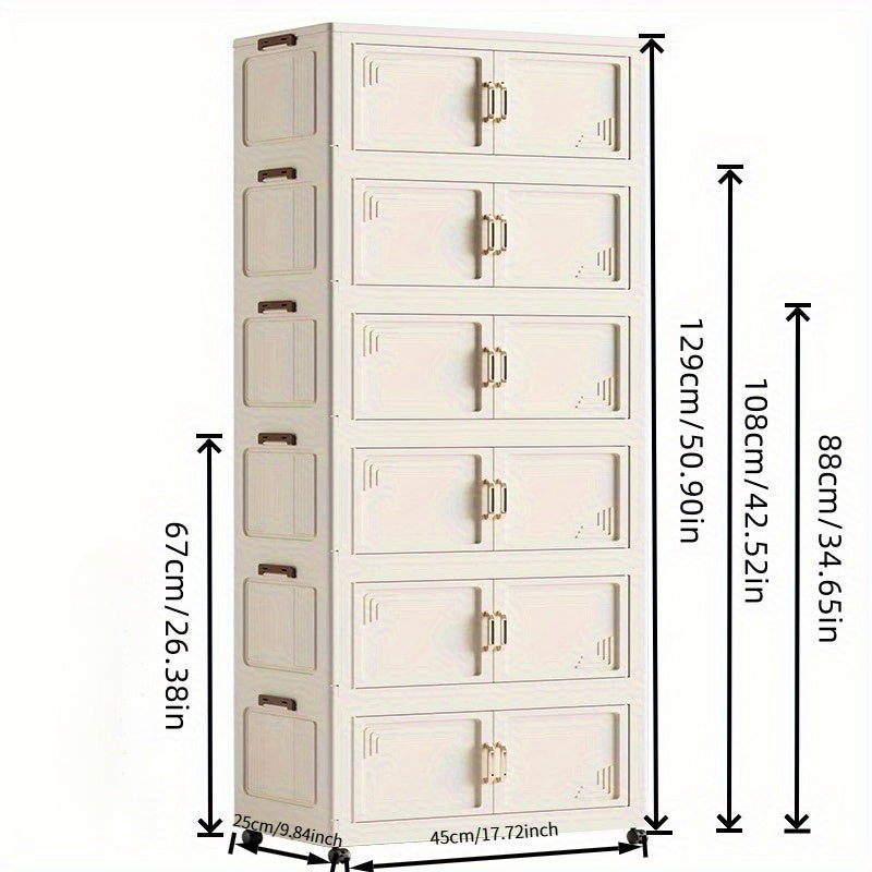 3-6 Tier Heavy-Duty Foldable Storage Cabinet with Wheels - Durable Plastic Organizer for Kitchen