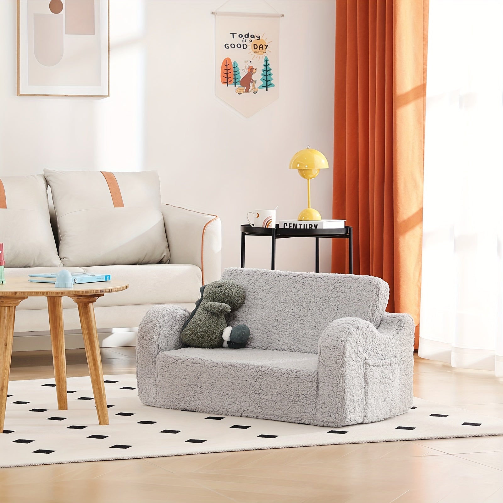 Tiita Kids Sofa Chair, 2 In 1 Toddler Fold Out Couch, Comfy Kids Sofa For Playroom-Extra Soft 2 Seats