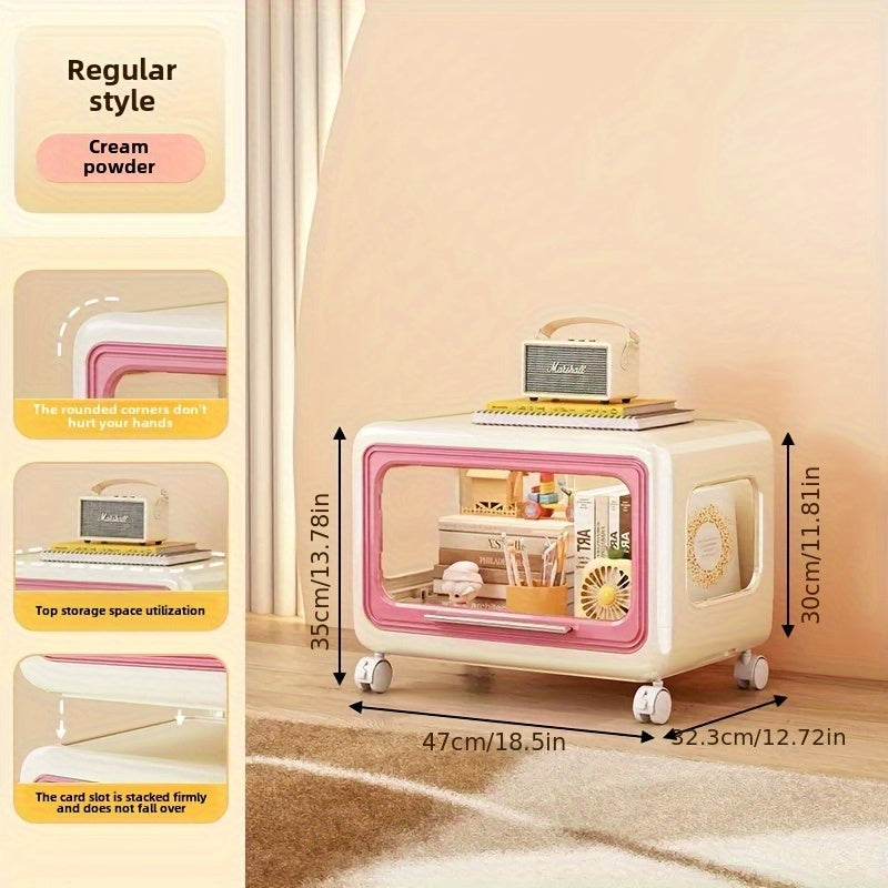 1-Pack Multifunctional Rolling Storage Cabinet with Wheels, Stackable Plastic Organizer with Transparent Doors & Pastel Colors