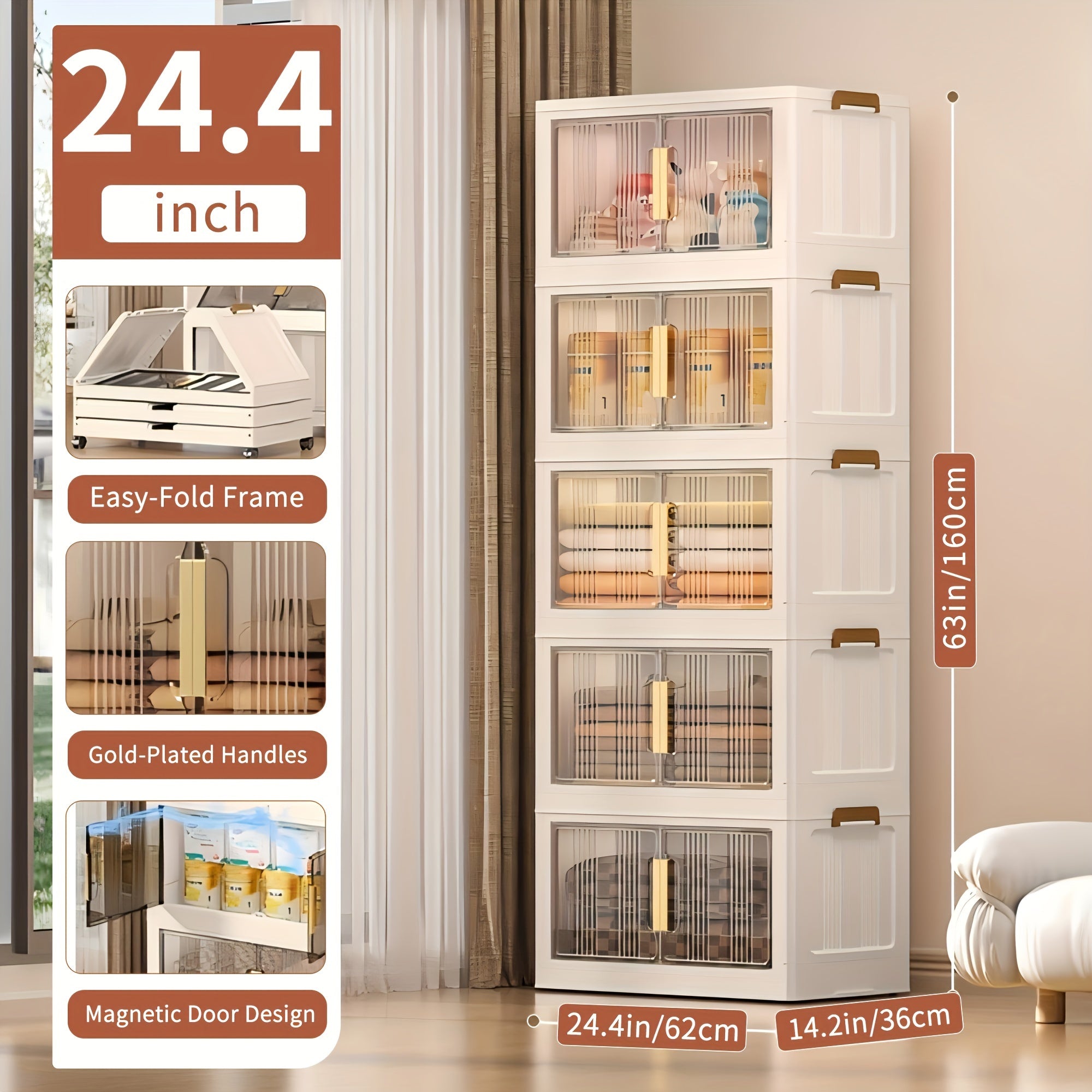 3\u002F4\u002F5 Tier Plastic Storage Bins with Lids - Extra Large Storage Cabinet, Collapsible Stackable Containers with Wheels