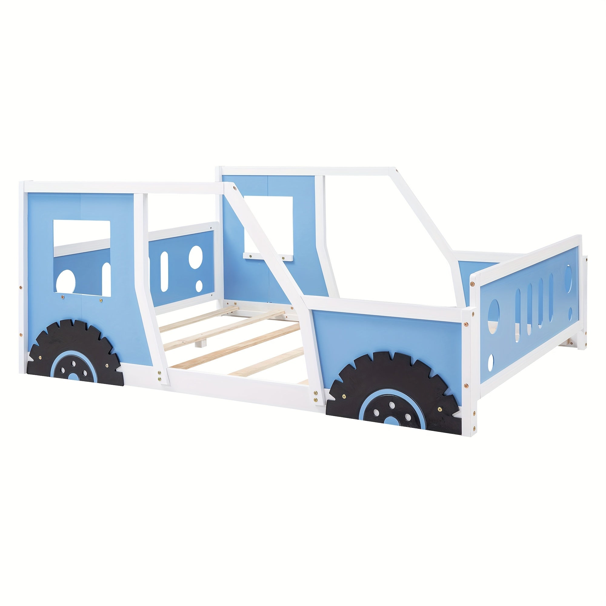 Bellemave Full Size Car Bed with Headboard & Footboard, 4-Side Rails - Sturdy Wood & MDF Construction