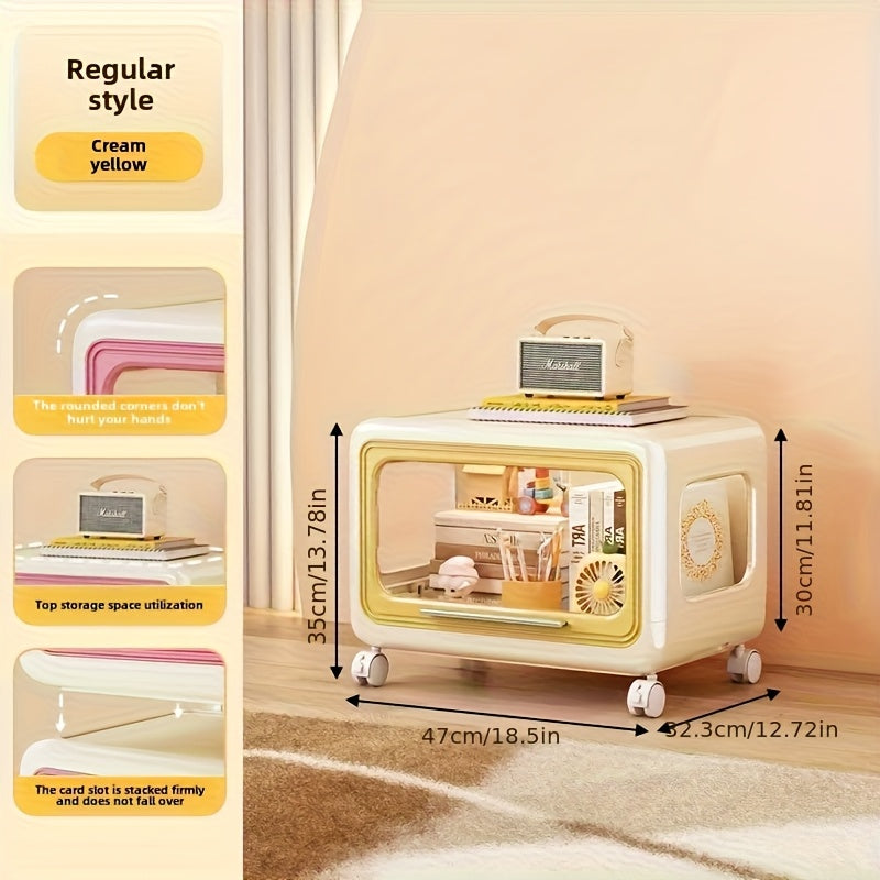 Rolling Storage Cabinet Stackable Plastic Organizer Bins with Transparent Doors & Wheels - Multifunctional Rolling Storage Cabinet in Soft Pastel Colors