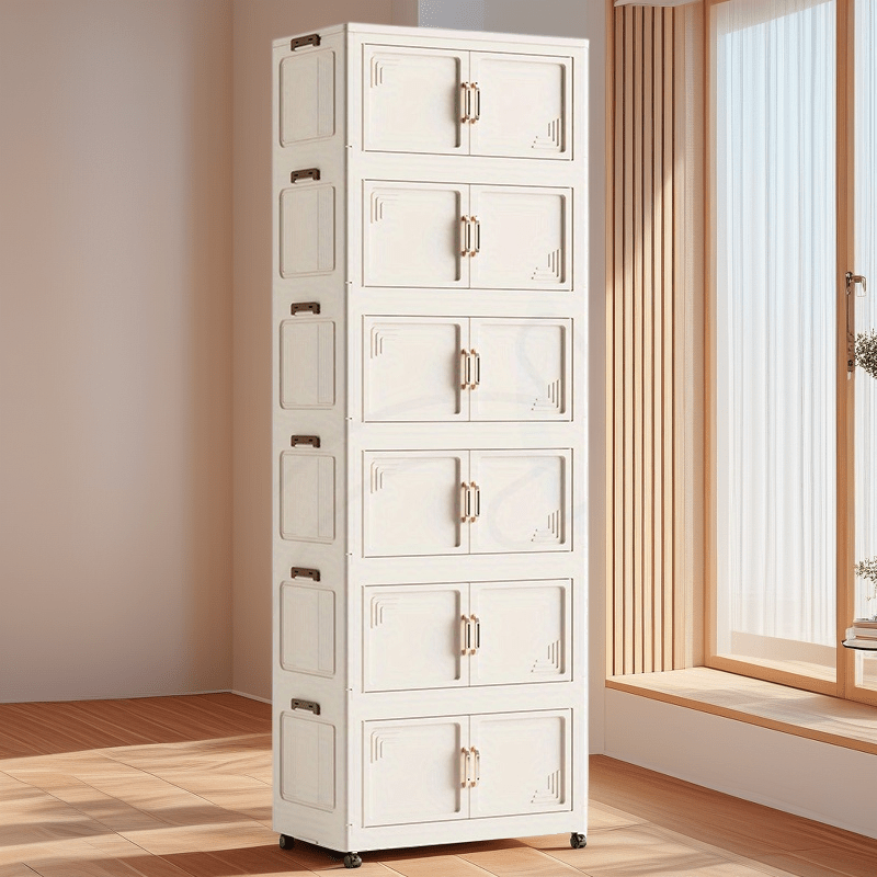 3-6 Tier Heavy-Duty Foldable Storage Cabinet with Wheels - Durable Plastic Organizer for Kitchen