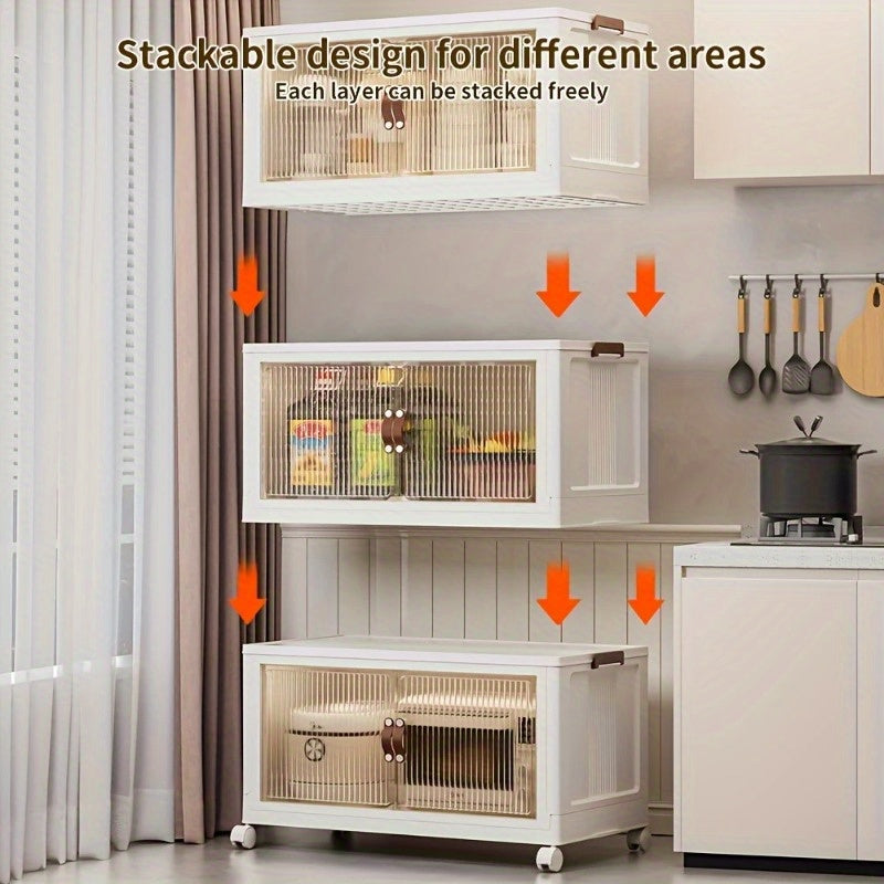 Collapsible Storage Cabinet 2\u002F4 Tiers, Large Double-Opening Storage Multi-Functional Organizer with Lid and Wheels