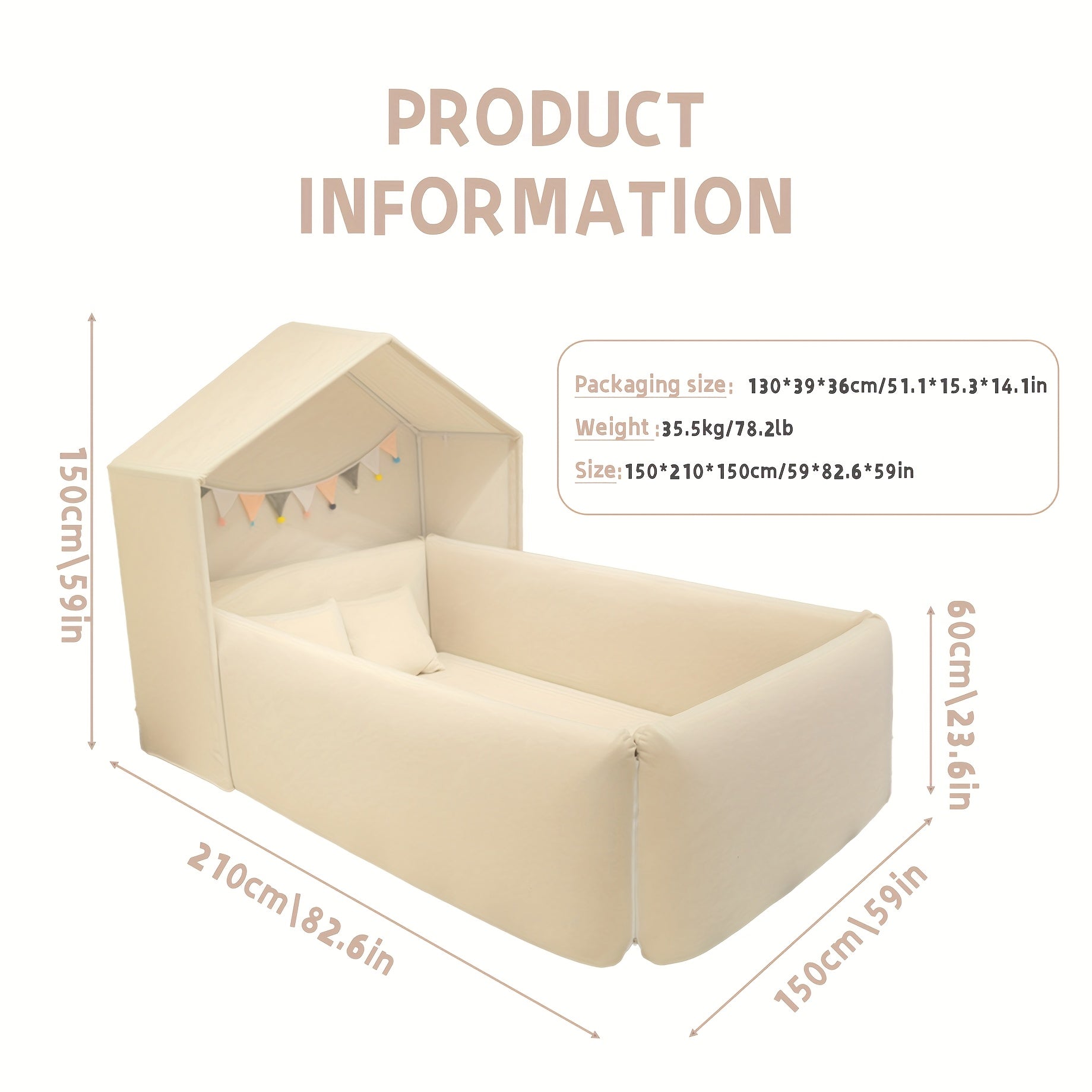 Portable Play Tent Bed with Detachable Canopy & Cushioned - Soft White Bed &, Indoor\u002FOutdoor Use