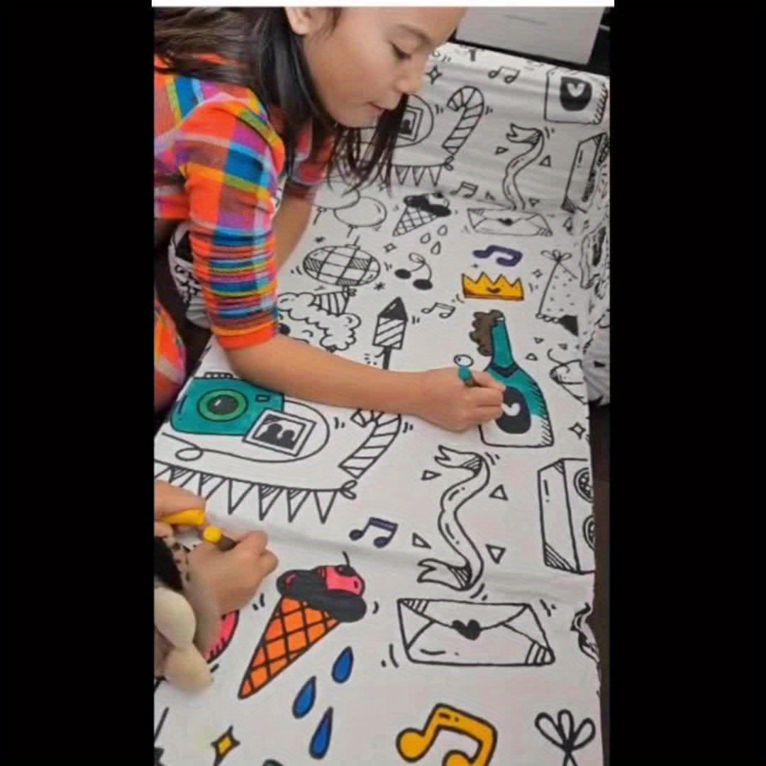 Kids Art Chair with 12 Washable Markers - Foldable Graffiti Furniture for Children, Doodle Creative Chair with Removable Cover