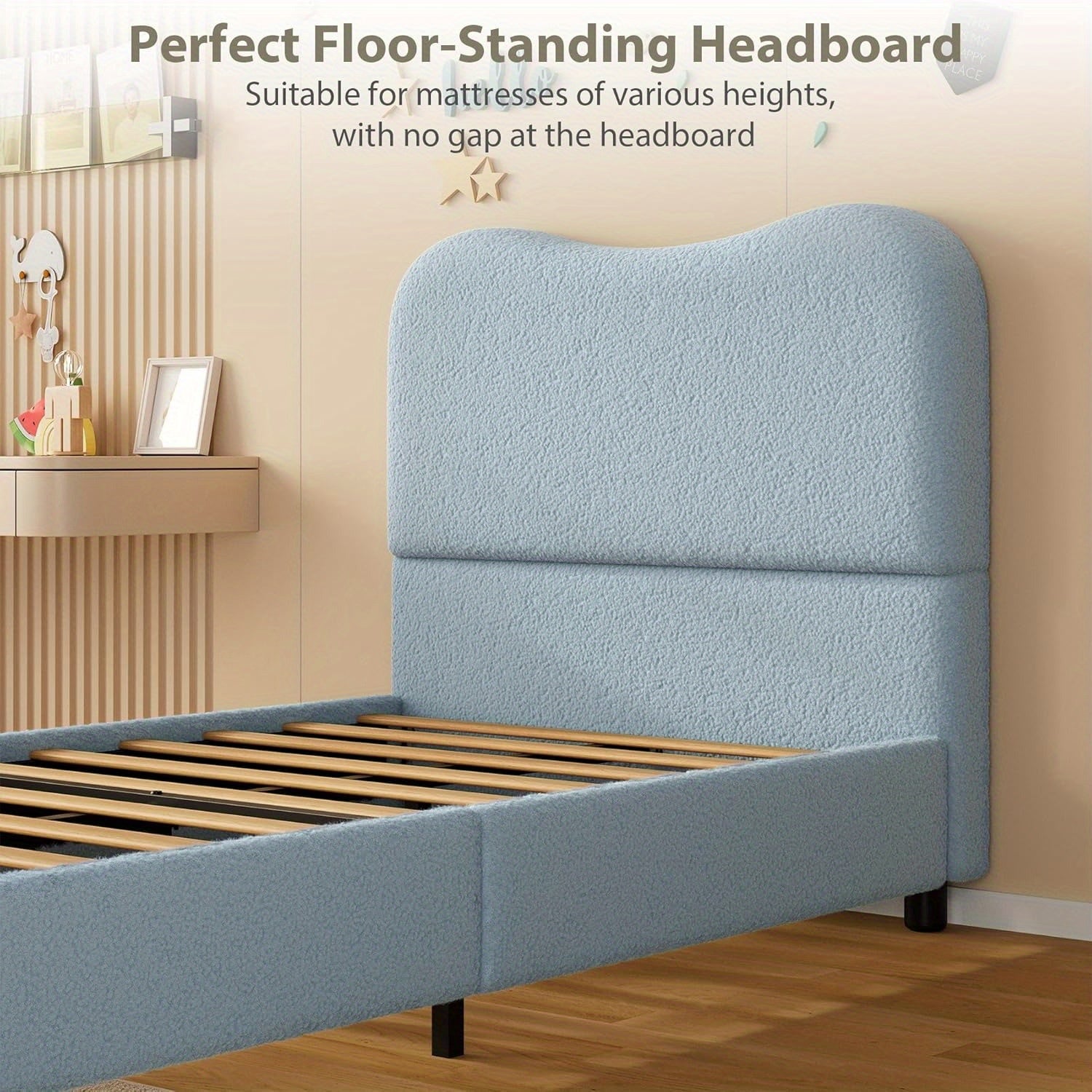 GAOMON Twin Bed Frame with Velvet Upholstered Headboard - Low Profile Platform Bed for Girls & Boys