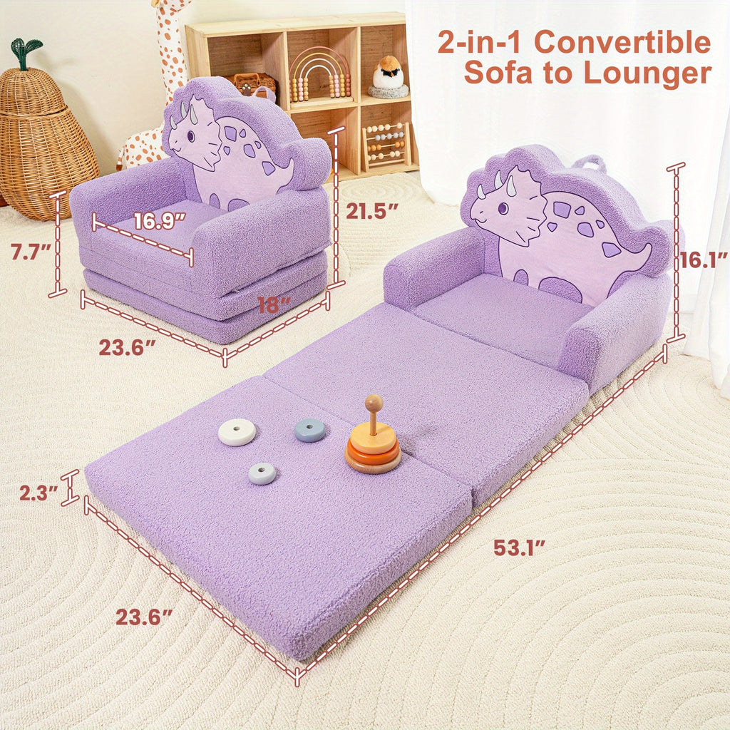 2-in-1 Unicorn Kids Sofa 2-in-1 Convertible Kids Sofa to Lounger | Fold Out, Soft Toddler Chair with Cute Unicorn Design