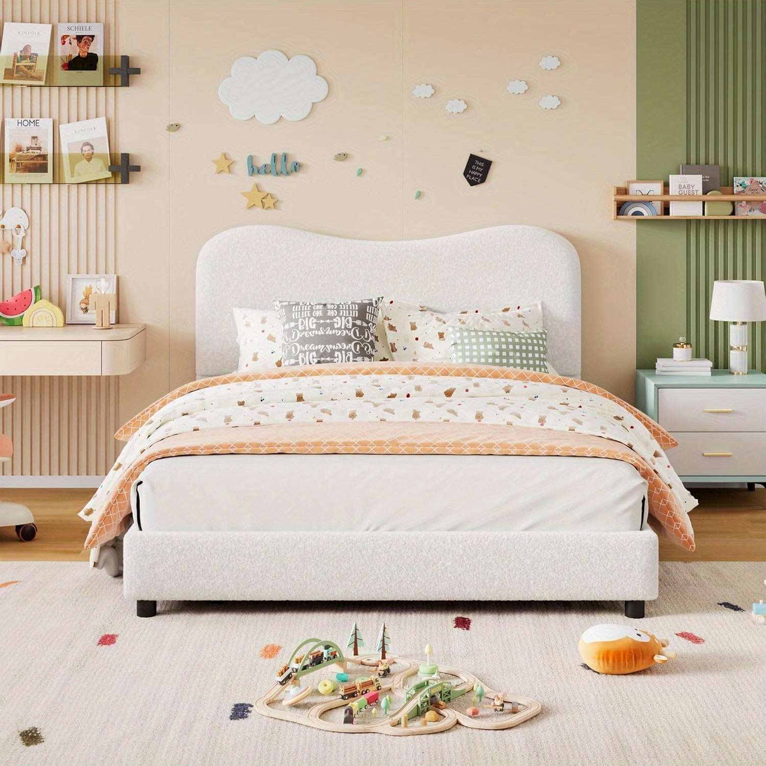 GAOMON Twin Bed Frame with Velvet Upholstered Headboard - Low Profile Platform Bed for Girls & Boys