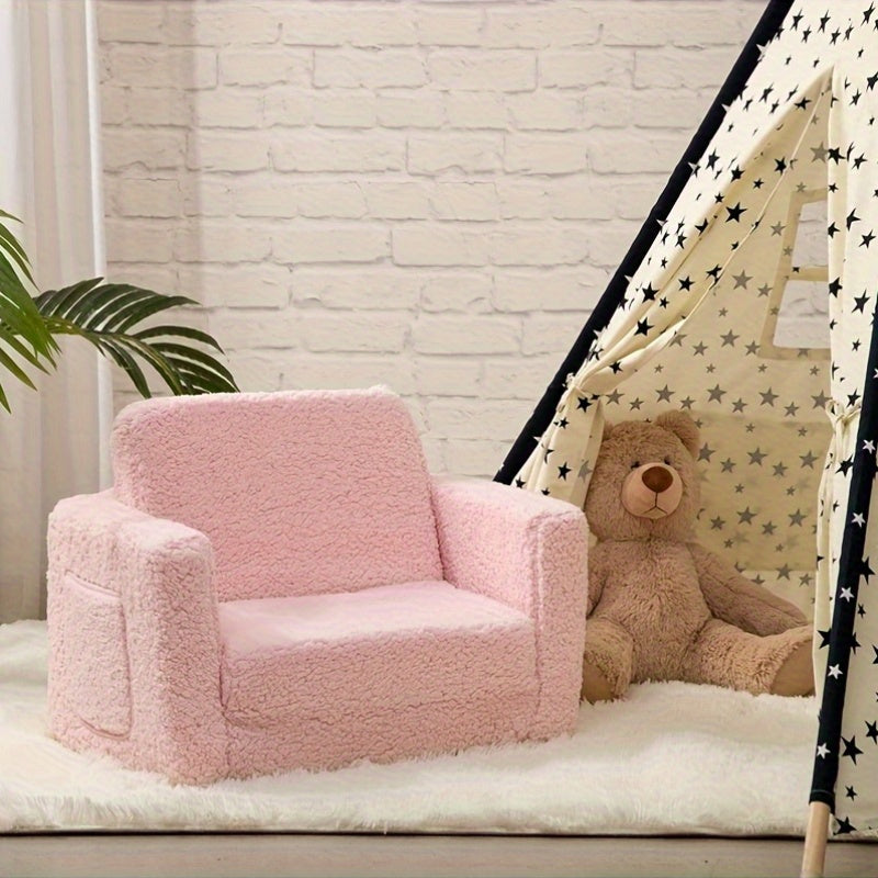Kids Chairs For, 2-in-1 Soft Sherpa Sofa Folding Bed, Converts Sofa To Recliner