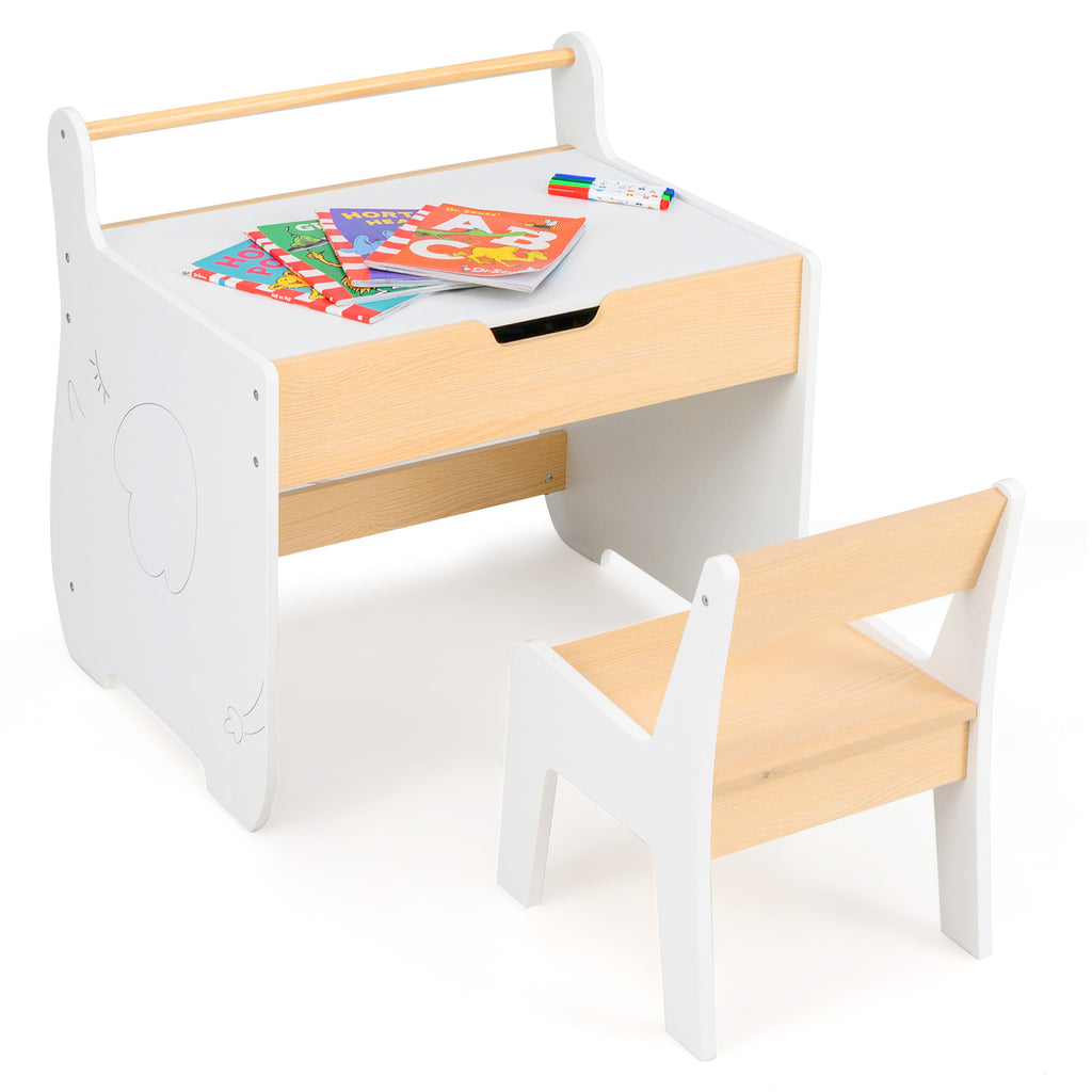 LIFEZEAL Kids Table and Chair Set, Wooden Activity Desk and Chair Set with 2-in-1 Detachable Tabletop