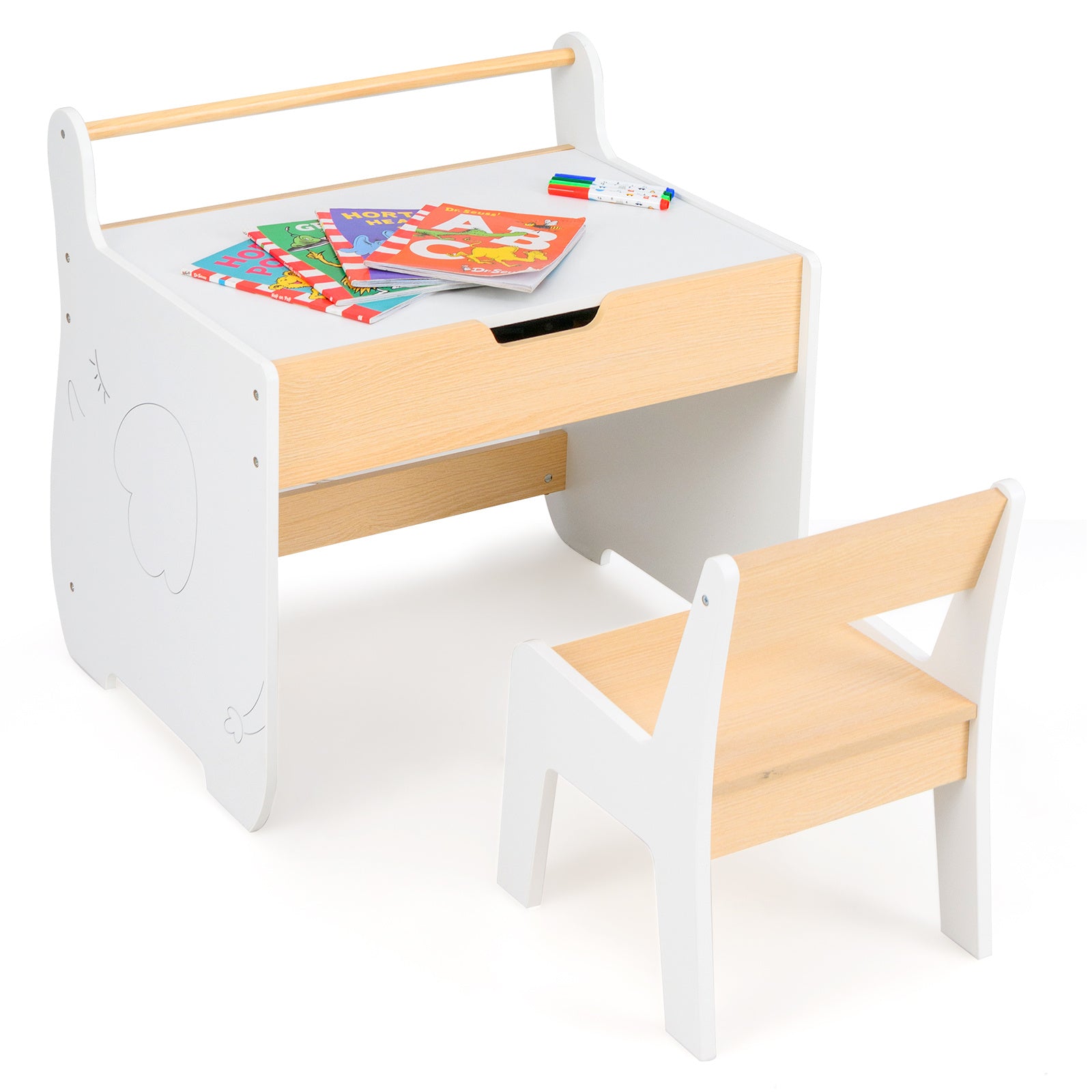 LIFEZEAL Kids Table and Chair Set, Wooden Activity Desk and Chair Set with 2-in-1 Detachable Tabletop