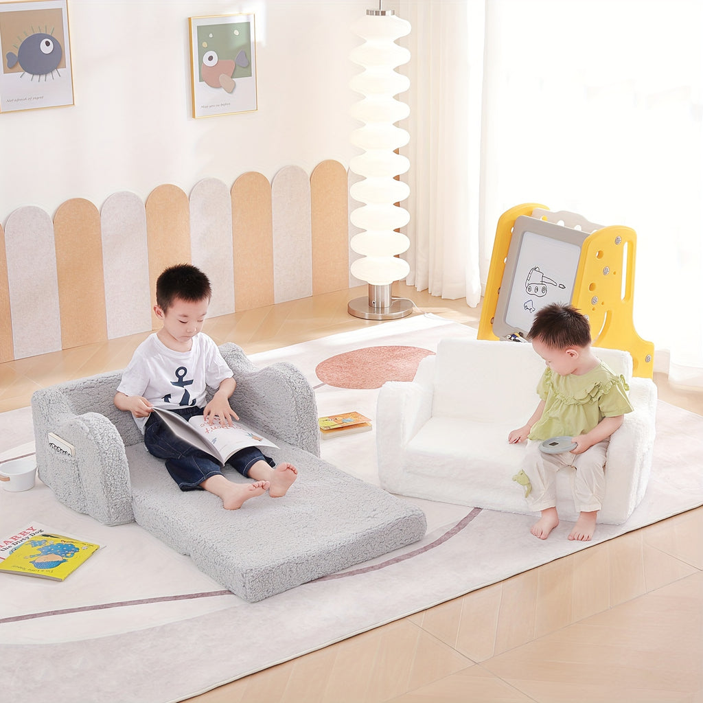Tiita Kids Sofa Chair, 2 In 1 Toddler Fold Out Couch, Comfy Kids Sofa For Playroom-Extra Soft 2 Seats