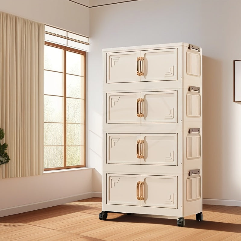 3-6 Tier Heavy-Duty Foldable Storage Cabinet with Wheels - Durable Plastic Organizer for Kitchen